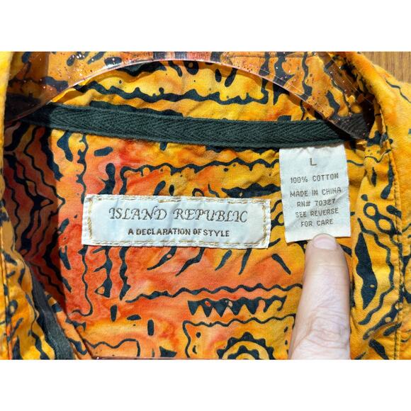 Island Republic Batik Hawaiian Shirt Yellow Orange 100% Cotton L - Picture 3 of 4